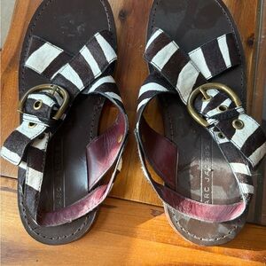 Marc Jacobs Zebra-Stripe Sandals with Gold Buckle